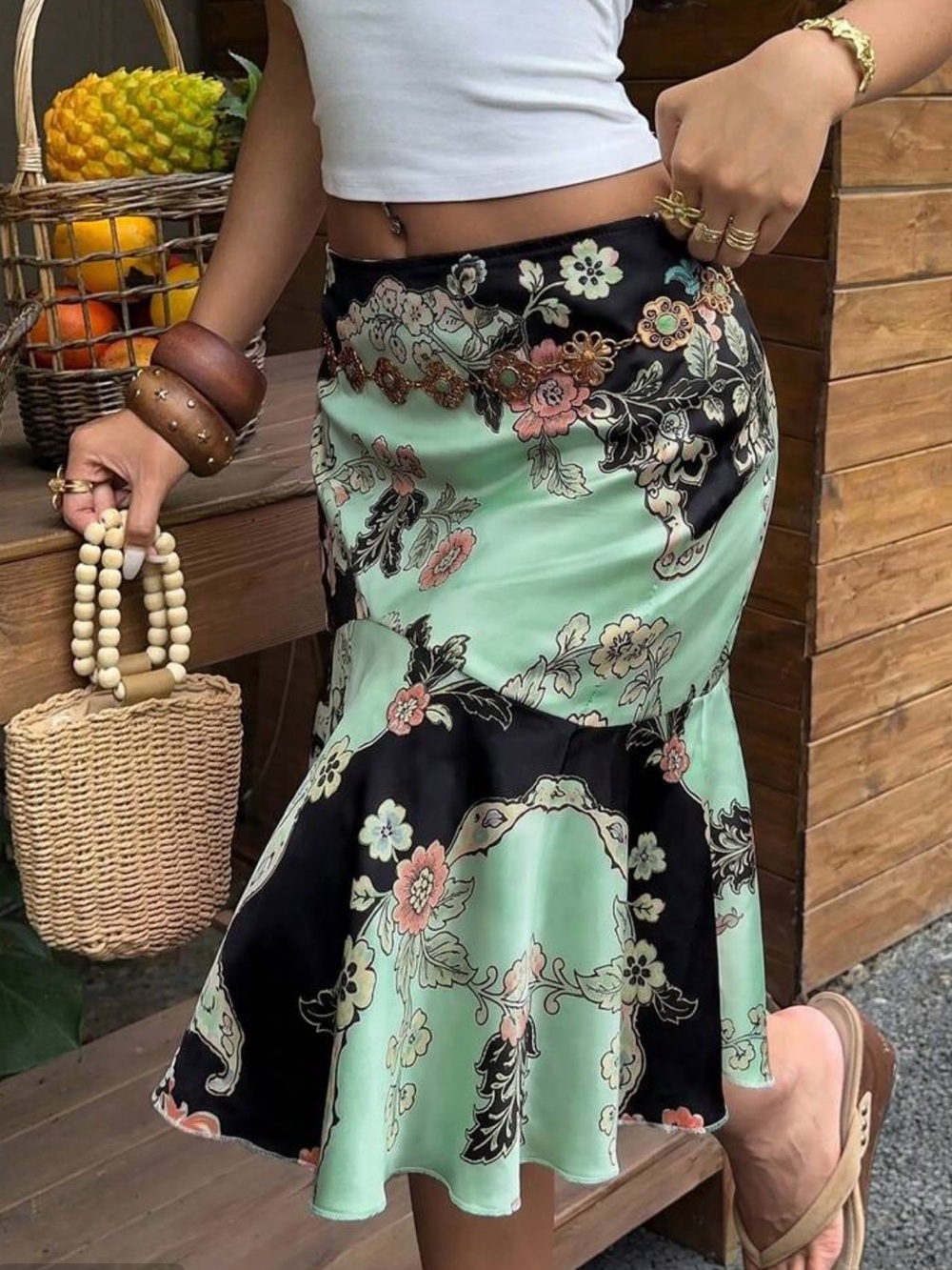 Aloruh Women's Summer New Green Elegant Lazy Artistic Chic Floral Print Romantic